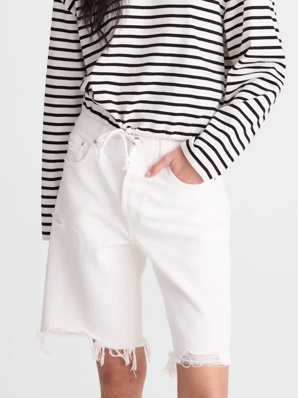 NWT Madewell Essex Long Baggy Denim Short Tile White 30